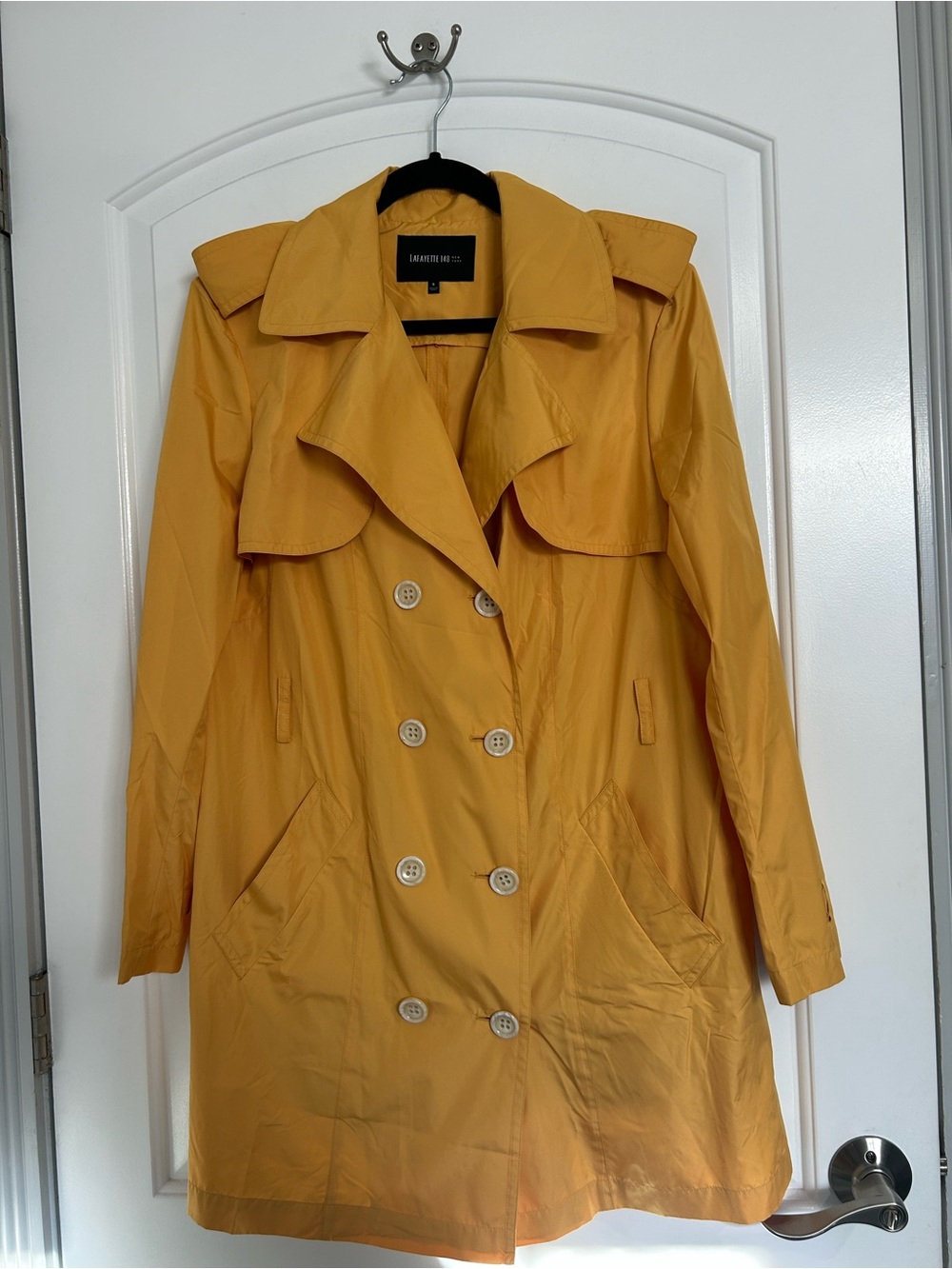 Lafayette 148 Mustard Yellow Trench Coat with Belt Size 8 Chic Fall Preppy 90s - Picture 15 of 16
